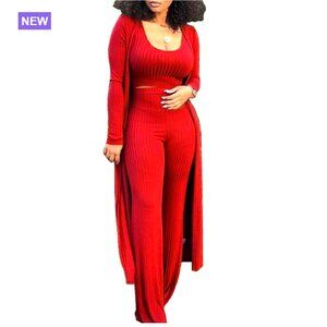 Cotton and Spandex Tracksuit Set with Blazer and Wide Leg Pants